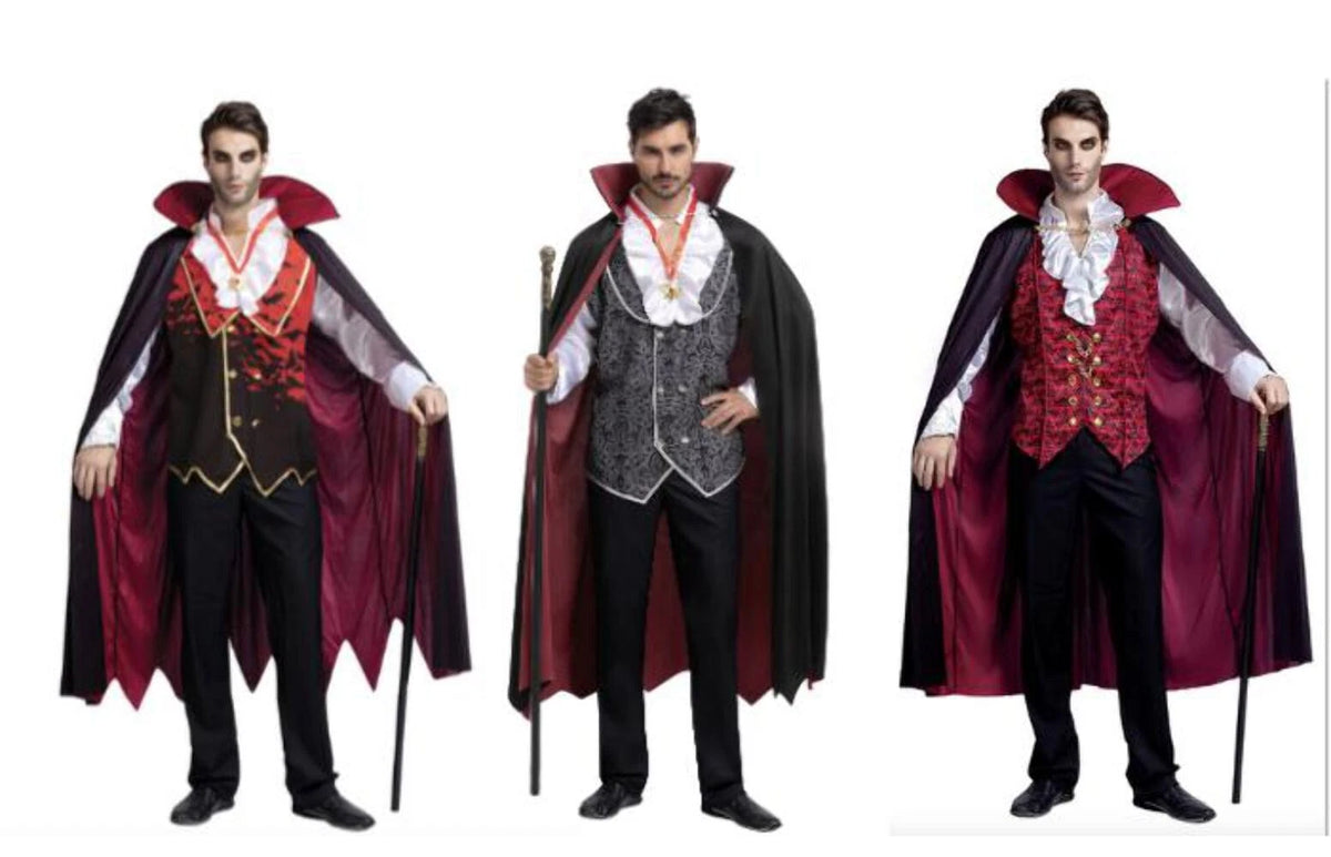 Mens Renaissance Medieval Dracula Vampire 3 STYLES Halloween Cosplay Costume
