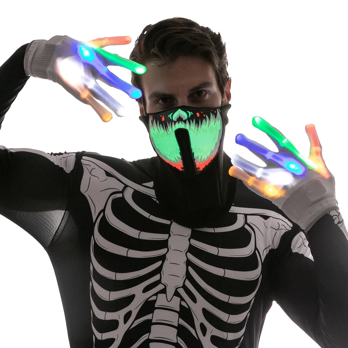 Voice Activated Light Up LED Mask & Gloves- Halloween, Rave, Cosplay, Glow Party