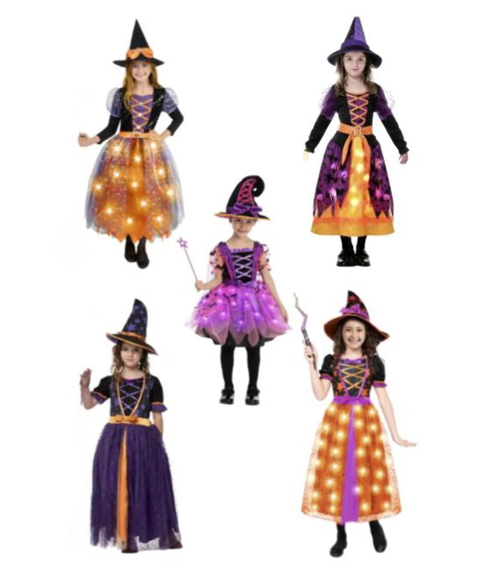 Girls Light up Witch Costume 5 STYLES Halloween Cosplay Dress-Up