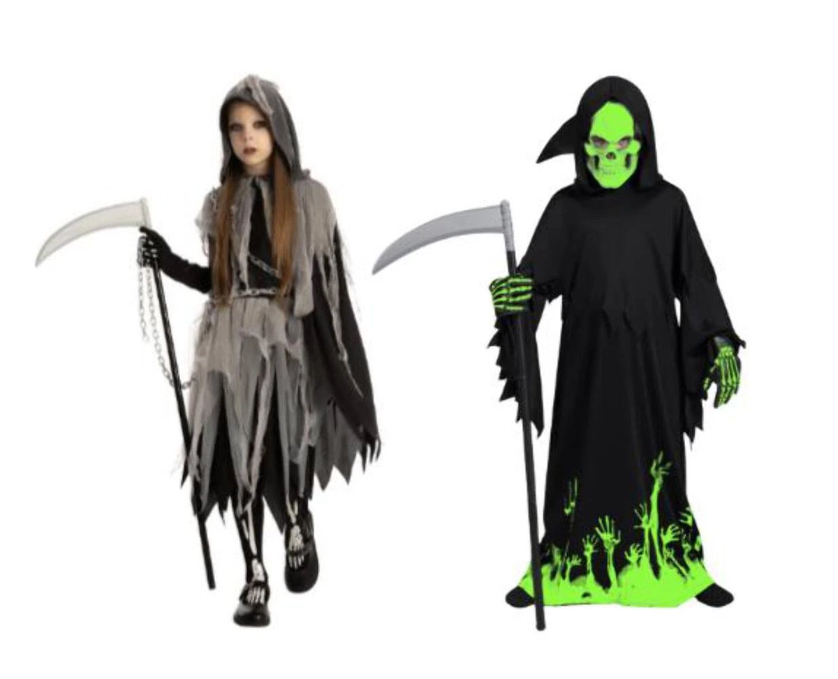 Kids Grim Reaper Glow in the Dark or Girls 2 STYLES Halloween Cosplay Costume