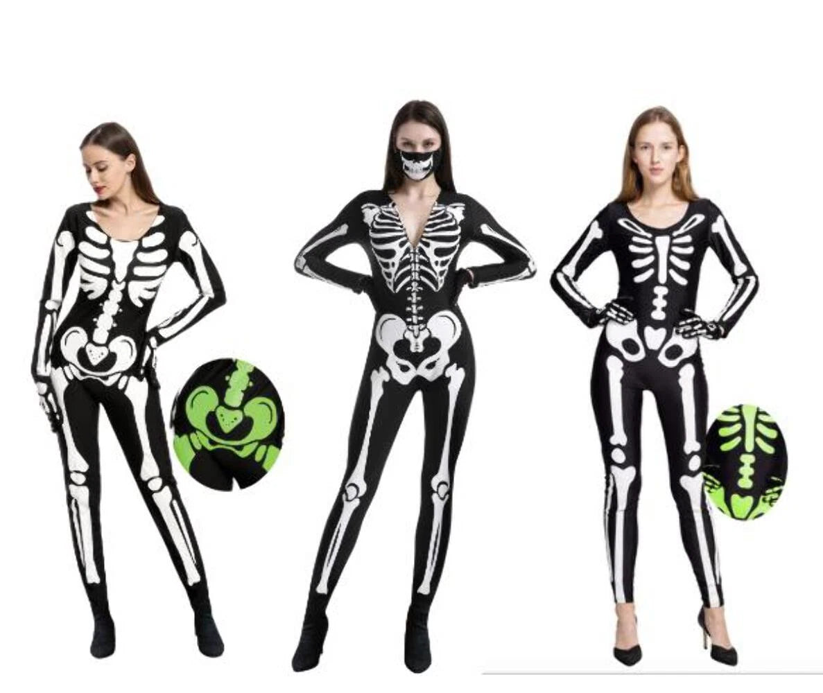 Women Sexy Skeleton Jumpsuit 3 STYLES Halloween, Cosplay, Costume