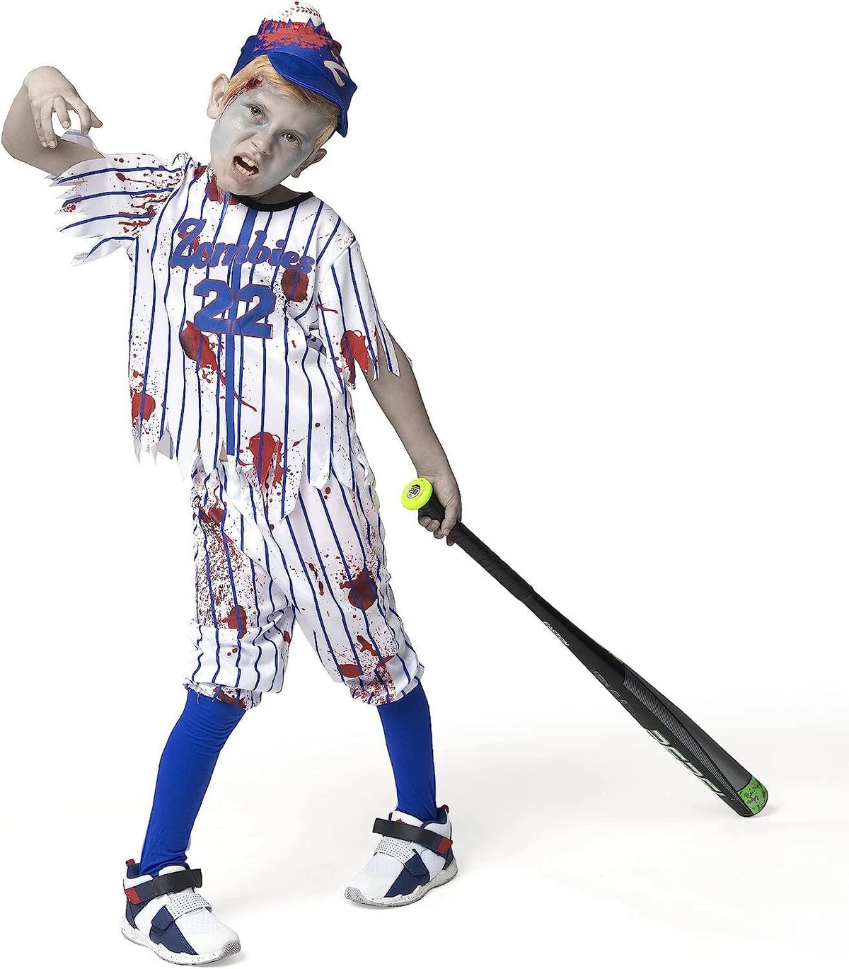 Kids Blue Baseball Zombie Halloween Cosplay Role-play Dress-Up Costume