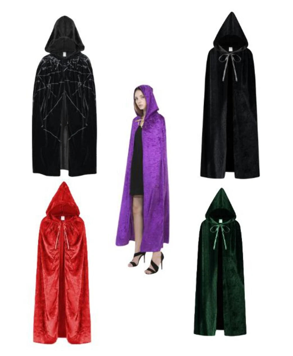 Adult & Kids Long Hooded Cloak Velvet Cape 5 Styles Halloween Cosplay Dress-Up
