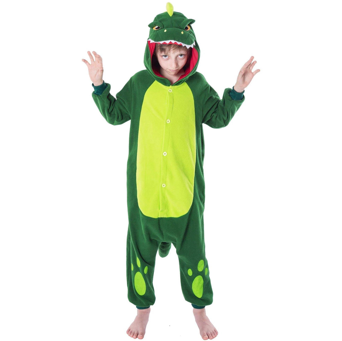 Adult & Kids Green Dinosaur Pajama Plush jumpsuit One Piece Animal Costume