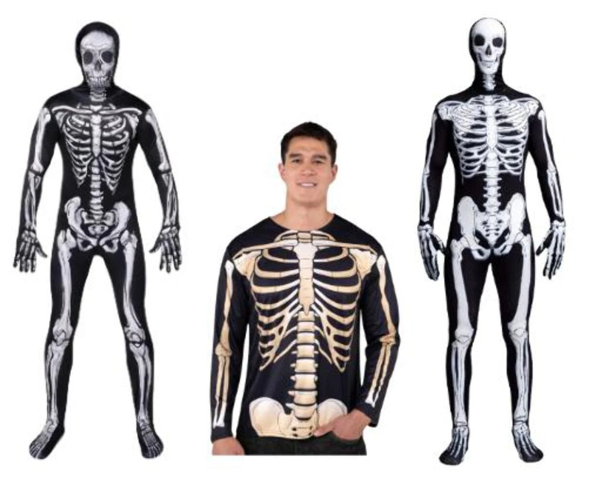 Adult Skeleton Bodysuit or Sweat shirt 3 STYLES Halloween Cosplay Costume