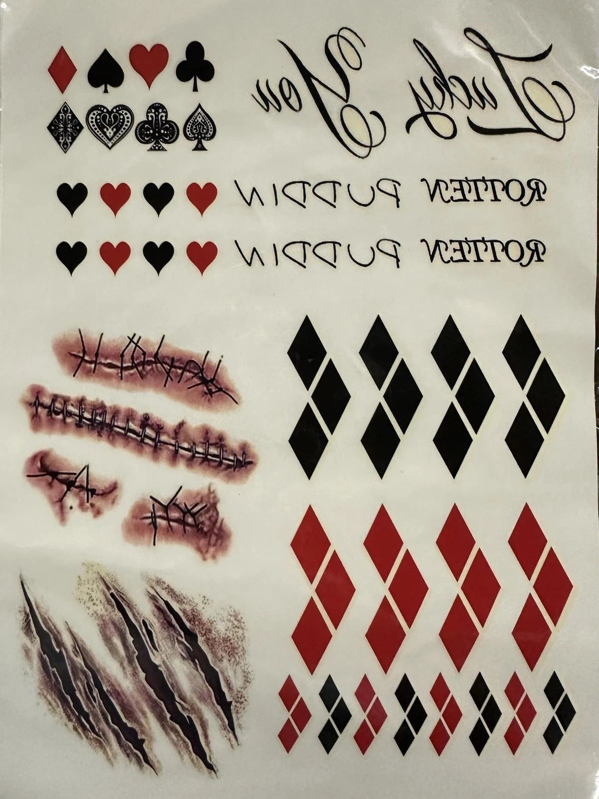 Harley Quinn HQ Suicide Squad Temporary Tattoos & Wig Set Halloween, Cosplay